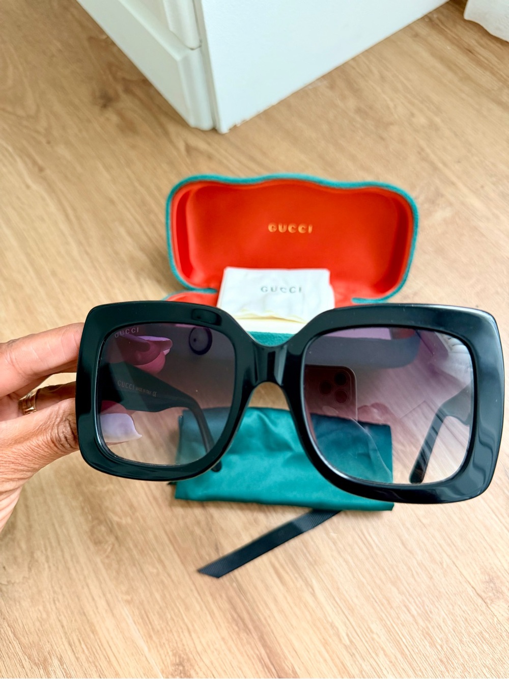 Gucci Black Square Oversized Sunglasses with Gradient Lenses